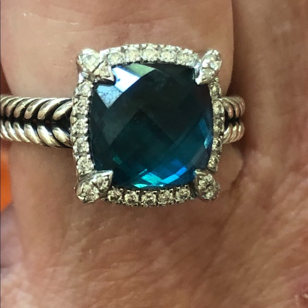 David Yurman blue topaz and diamond ring